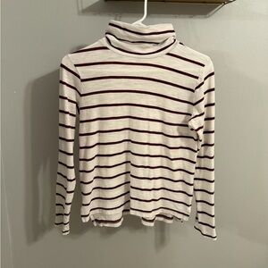 Madewell Maroon and White Striped Turtleneck